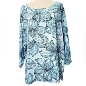 Made in Italy Womans Blue Tropical 100% Cotton Tunic Top Beach Cover-up One Size